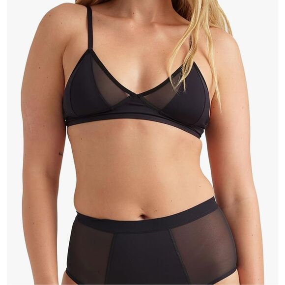Saalt mesh black no wire XL strappy light support bralette - Picture 1 of 6